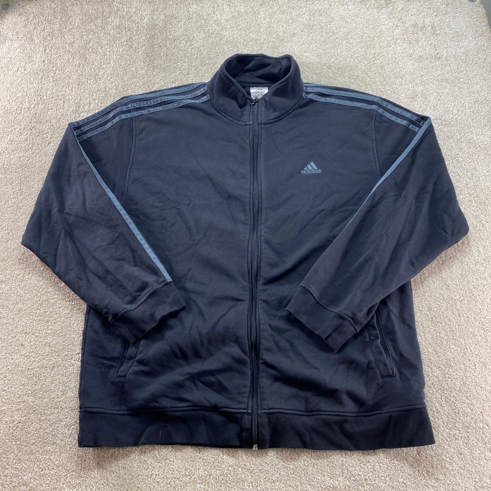 Adidas Track Jacket Full Zip Black Mens 2XL Athletic Three Stripe Activewear